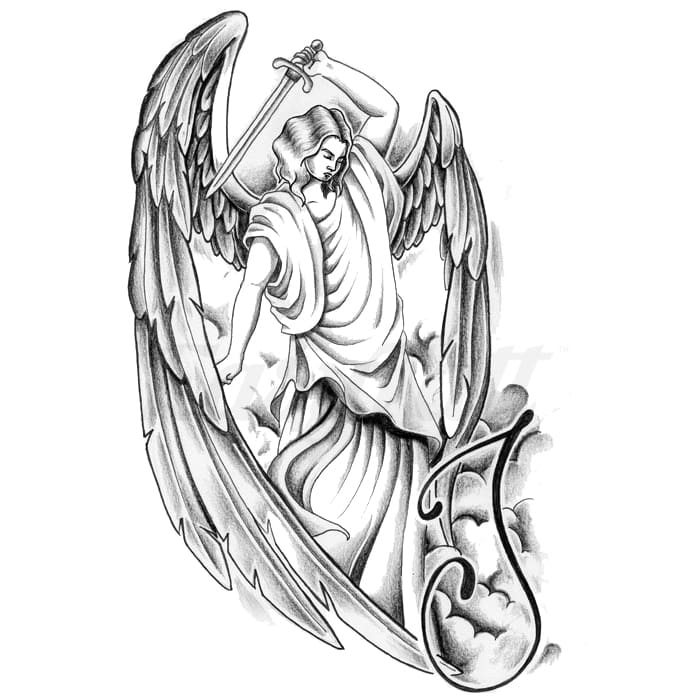 Angel with Sword Temporary Tattoo